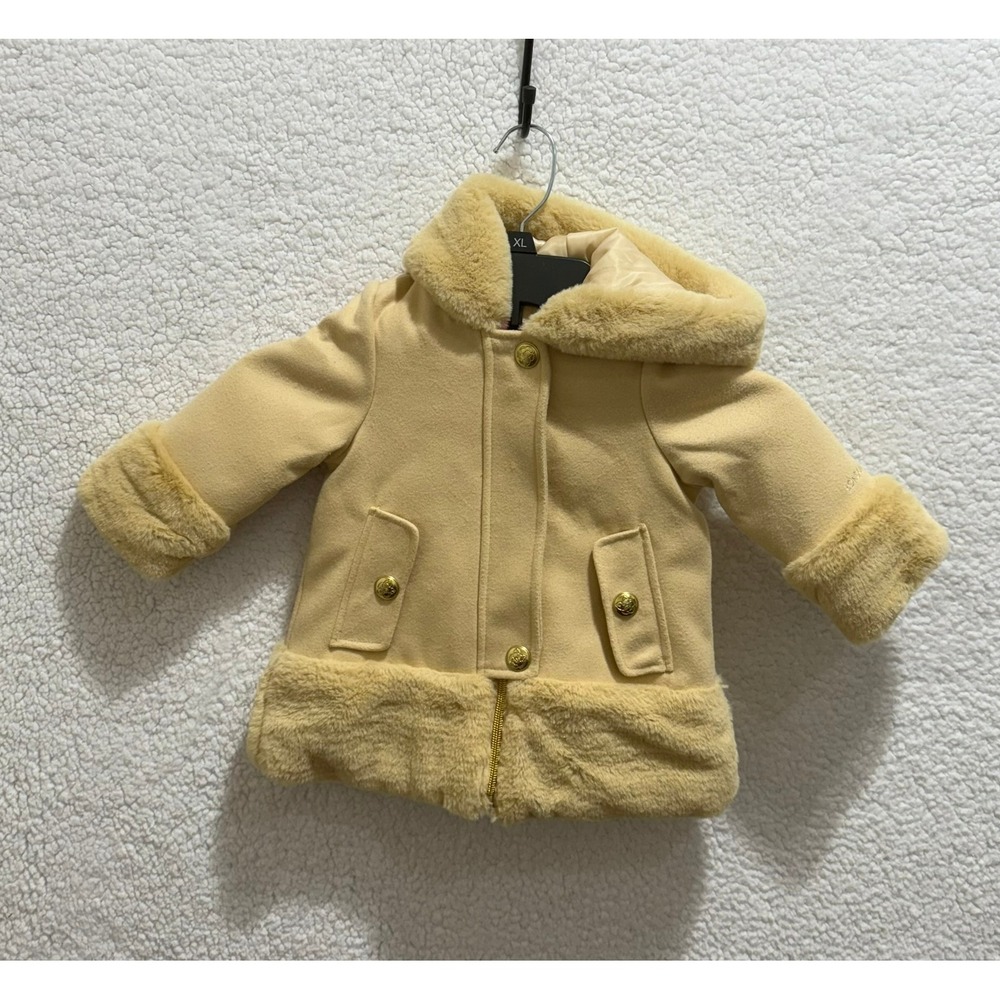 London Fog Baby Girls XL Beige Faux Fur Trim Hooded Coat Jacket